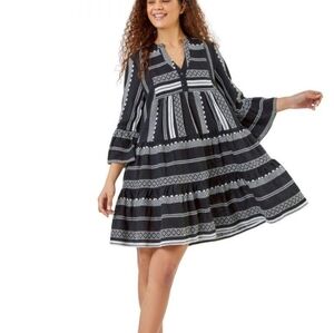 Elan Aztec Bell Sleeve Oversized MediuBlack and White Patterned  Dress Cotton